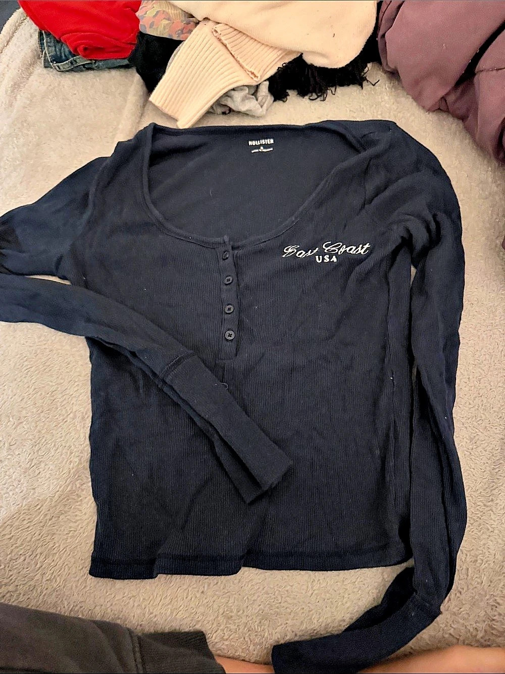 Hollister Long Sleeve Ribbed Top in deep blue